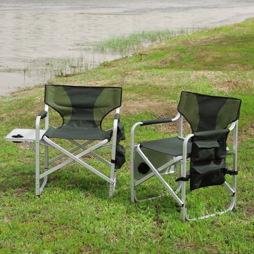 2-piece Padded Folding Outdoor Chair with Side Table and Storage Pockets,Lightweight Oversized Directors Chair for indoor, Outdoor Camping